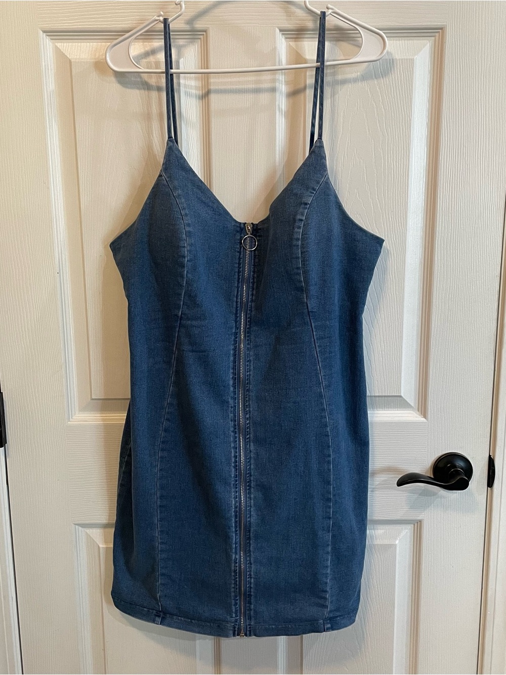 IRIS Denim Mini Dress XL Zip Front Built In Bra Western Rodeo Country Y2K